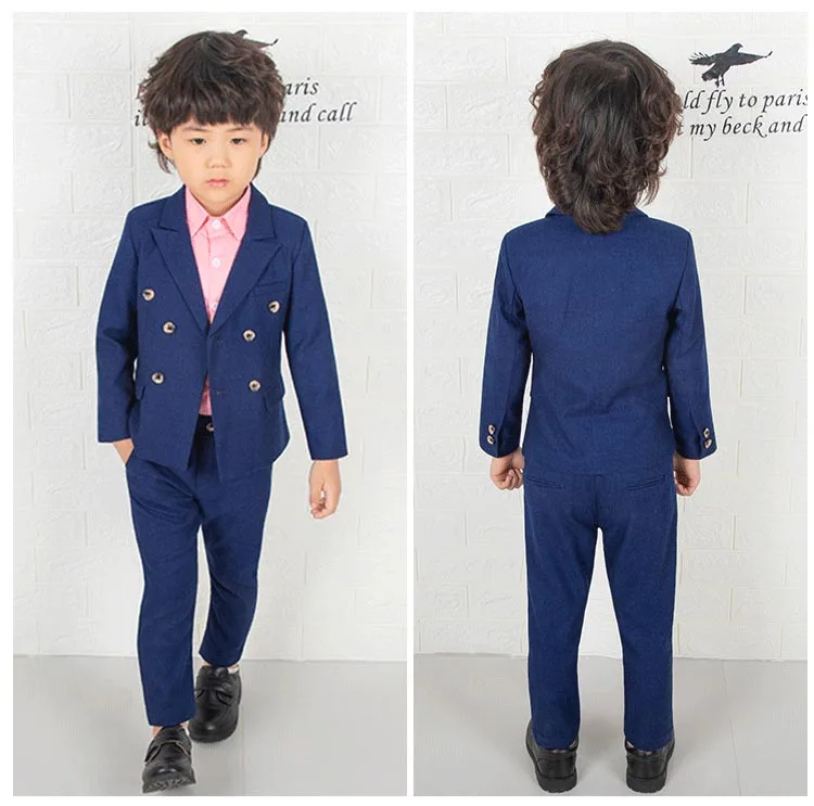 Синий Костюм в английском стиле для мальчиков; костюм Terno infantil; Enfant Garcon Mariage; костюмы для мальчиков на свадьбу; Garcon Mariage; костюмы для мальчиков; торжественные костюмы - Цвет: Синий