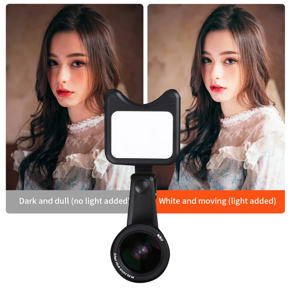 2 In 1 Adjustable Brightness Camera 120 Degree Accessories Wide Angle Fill Light Outdoor Universal Macro Mobile Phone Lens HD