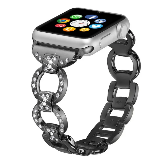 black Bling Ремешок для наручных часов Apple Watch, версии ошейник украшенный фальшивыми алмазами, Нержавеющая сталь металлический ремешок для наручных часов iWatch, 4/3/2/1 браслет ремешок Леди - Цвет ремешка: black