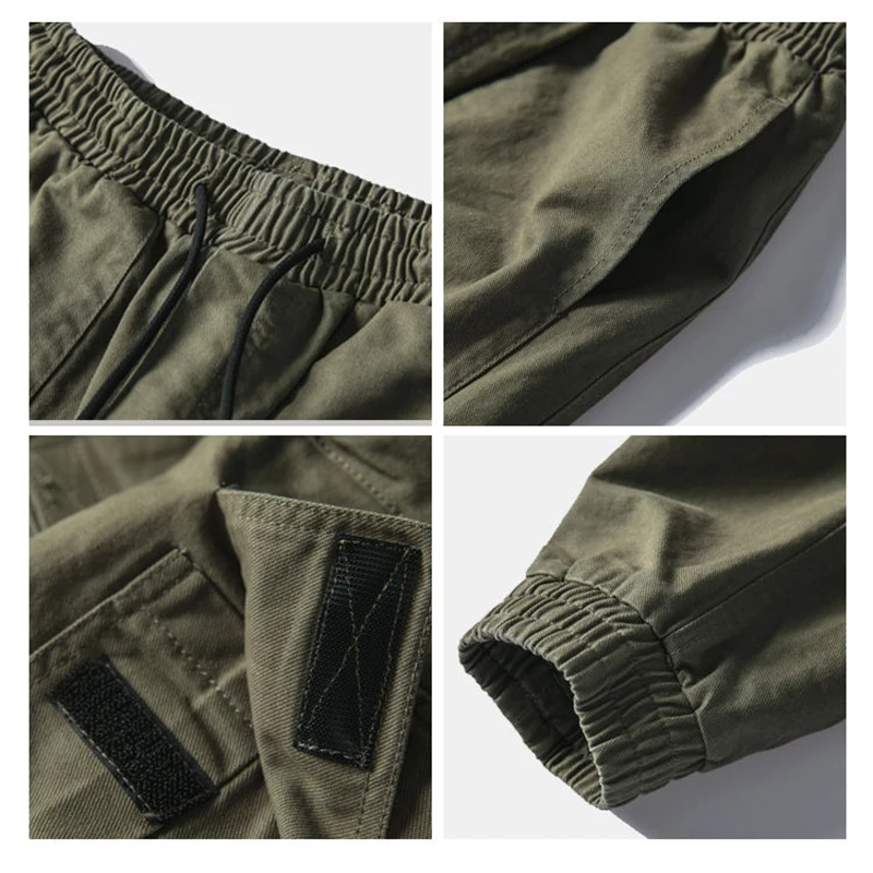 Men Cargo Jogger Harem Pants Streetwear Hip hop Ankle Length Trousers Elastic Waist Black Army green