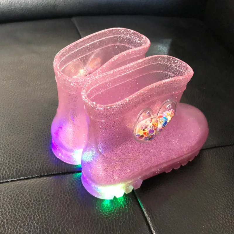 Children's LED Symphony Flashing Waterproof Love Rain Boots Little Girl