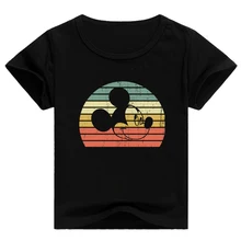 Футболка для мальчиков; одежда для малышей с принтом Микки Мауса; Летняя Повседневная футболка с короткими рукавами и круглым вырезом; одежда для малышей; топ для девочек; футболка для мальчиков