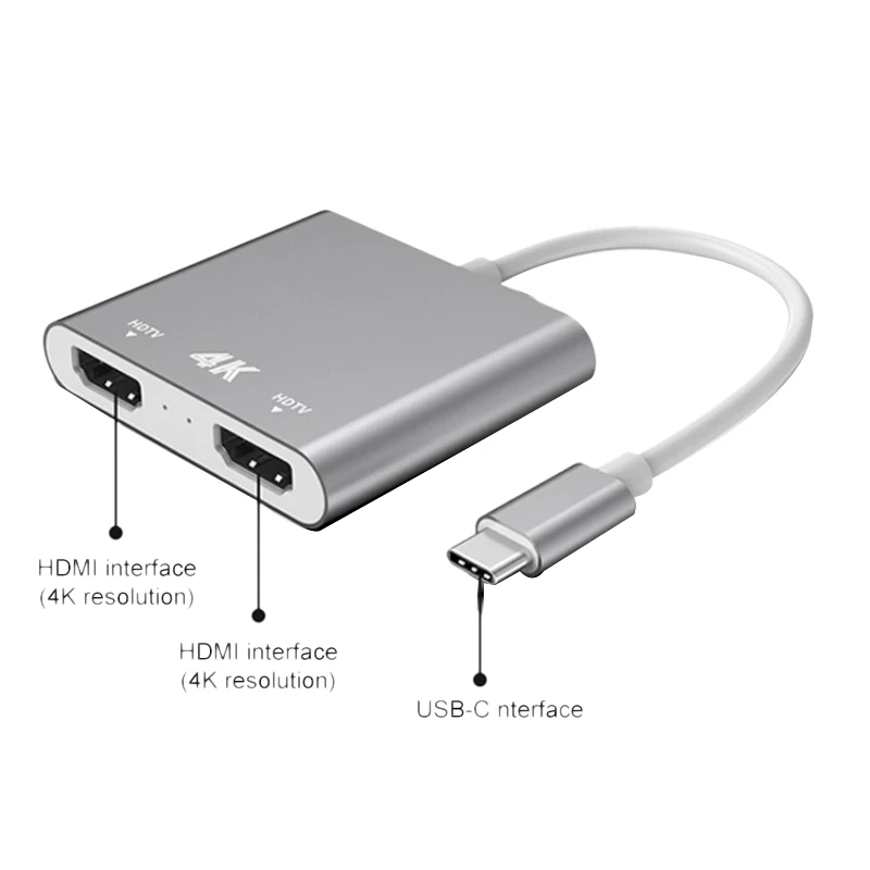 Тип C к HDMI 4K адаптер конвертер 1 вход 2 выход HD tv HDMI Разделенный экран видео кабель для Mac Air Pro huawei Mate10 samsung S8