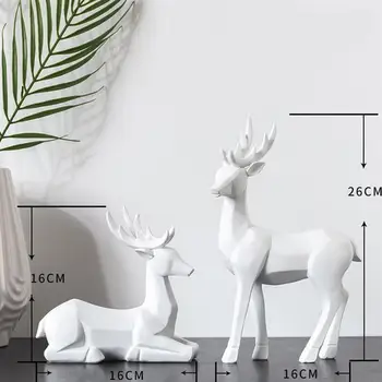 

1 Pair Resin Elk Figurine Desktop Decors Nordic Style Household Adornment Elk Statue for Wine Cabinet Hallway Decoartion