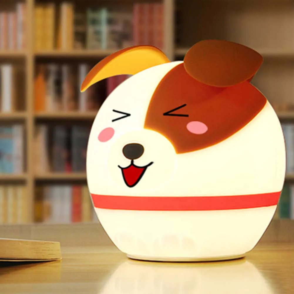 

Dog Shape USB Rechargeable Colorful LED Carton Soft Night Light Washable Patting Gift Decorative Cute Bedside Silicone Home