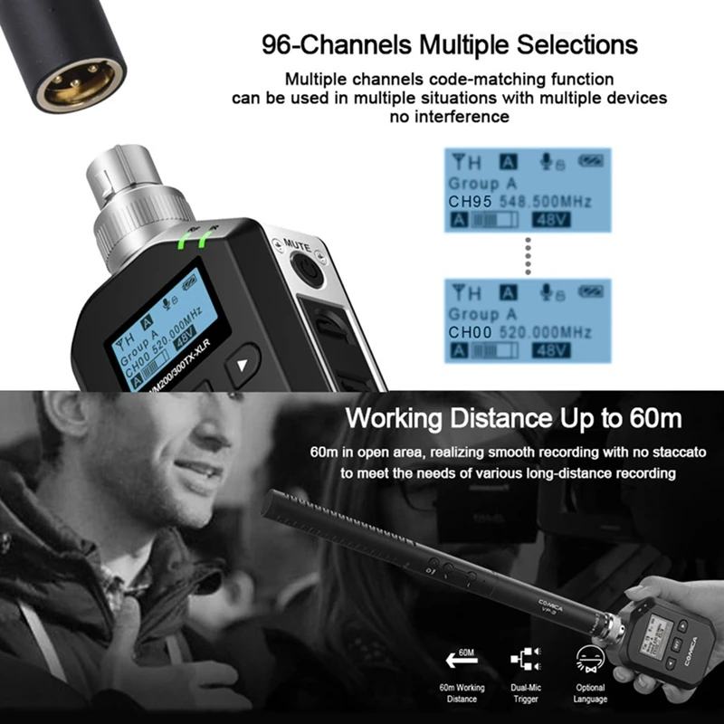 Comica Wm200/300-Xlr 96-канальный Uhf Интерфейс металлический Беспроводной микрофон передатчик XLR с лцф/автоматическое сканирование/Авто Ir ча