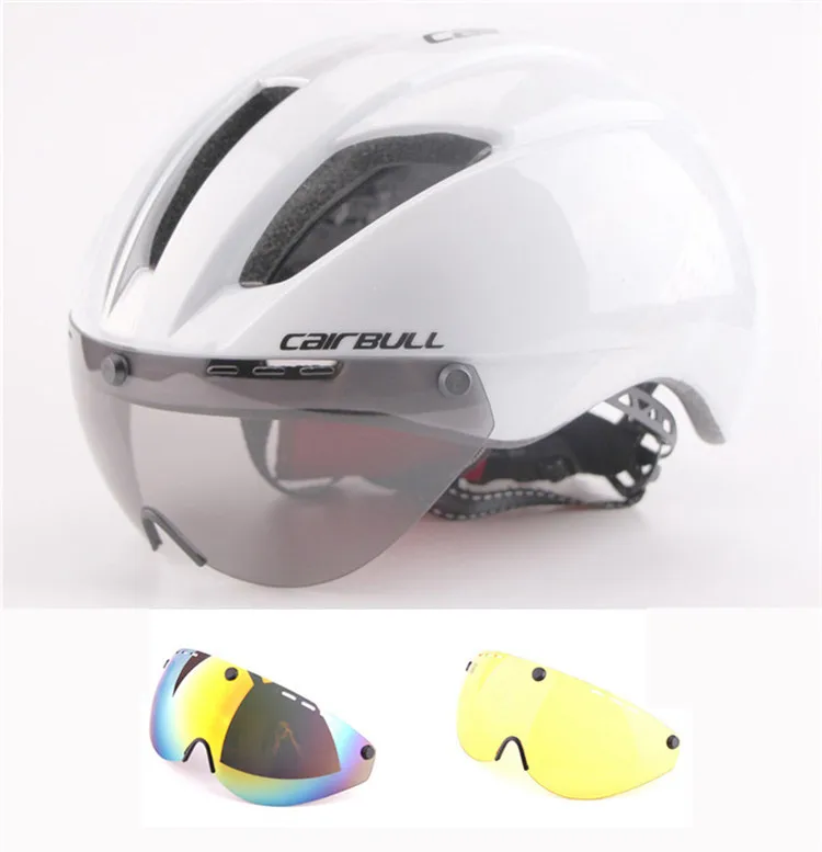 CAIRBULL, 3 линзы, Aero, велосипедный шлем, для шоссейного велосипеда, спортивные защитные шлемы, для верховой езды, для мужчин, для пробного времени, велосипедные очки, шлем, зеленый, M, L - Цвет: Белый