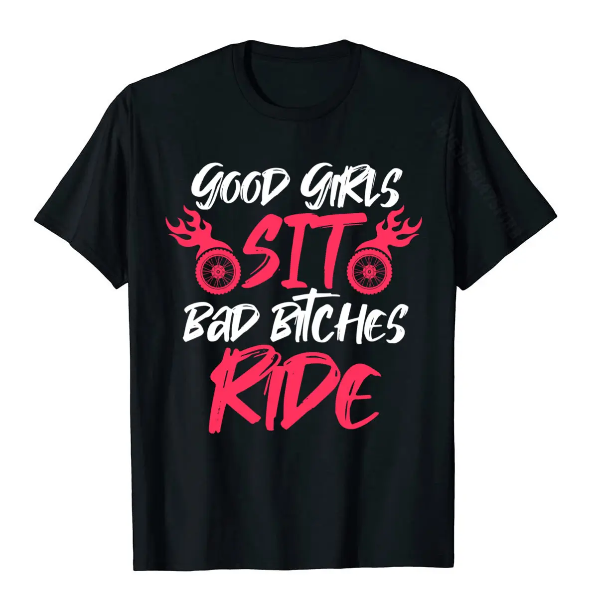 Round Collar Print 100% Cotton Fabric Adult T-shirts Party Short Sleeve Tops T Shirt Classic Comics Tops & Tees Good Gir s Sit Bad Bitches Ride Funny Motorcyc e Riding Pu over Hoodie__964 black