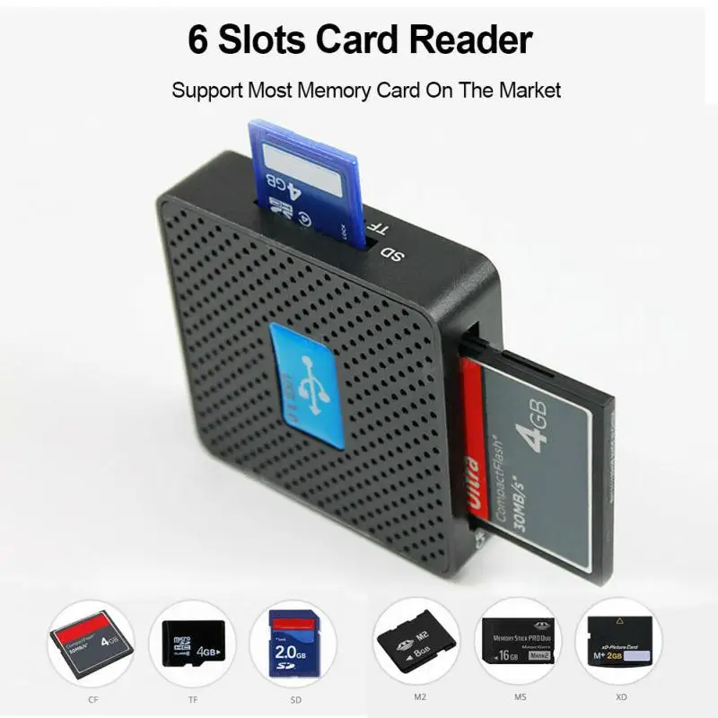 Все в одном USB3.0 кардридер SD TF CF XD M2 MS флэш-карта памяти мини-кардридер с датой