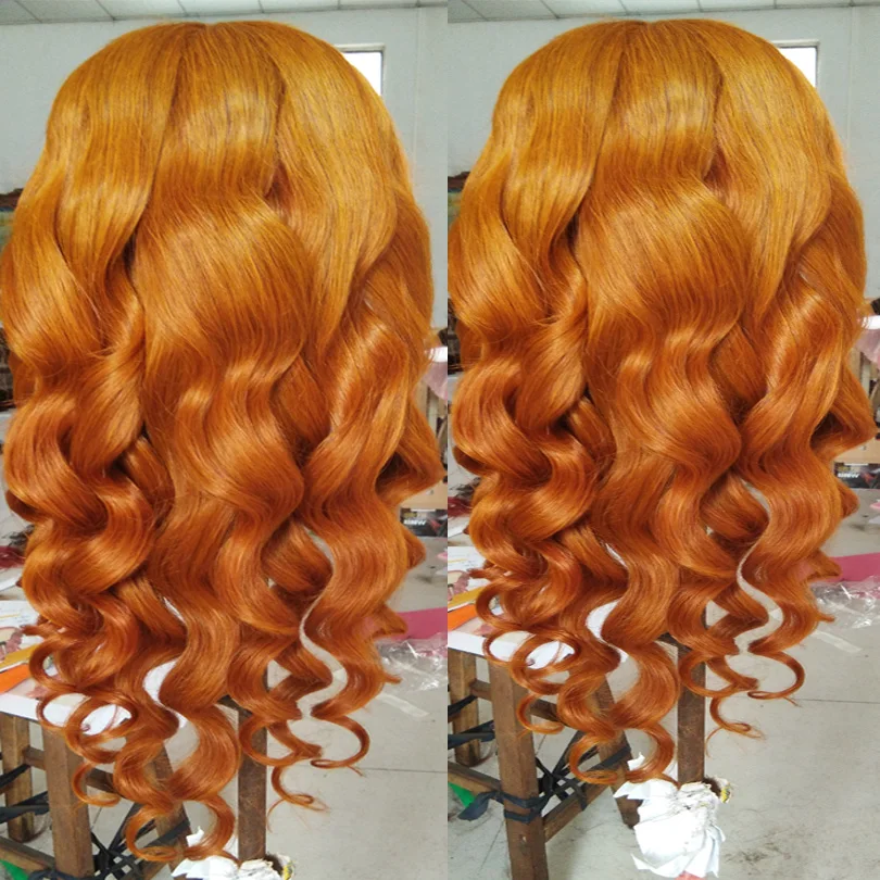 Оранжевый Цвет 360 человеческих волос парики с челкой Синтетические волосы на кружеве al парик Круг кружева с детскими волосами 13x6 Синтетические волосы на кружеве парики из натуральных волос