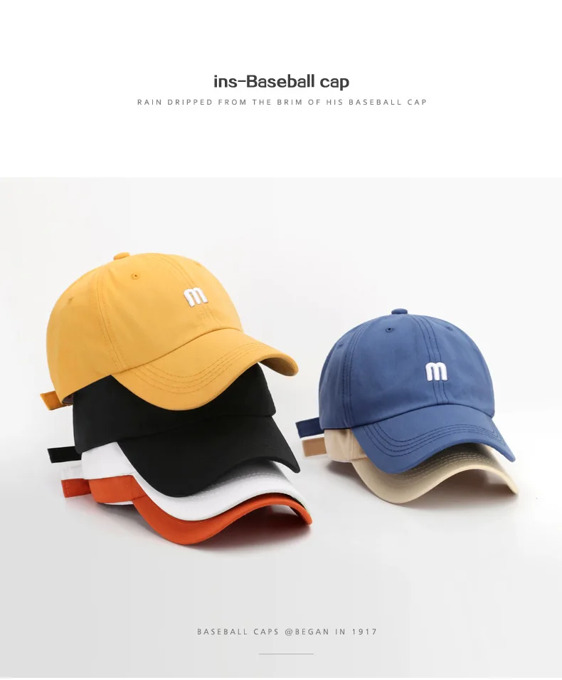 YOYOCORN Hat M letter embroidered cap men and women wild bend along cotton soft top visor fashion simple girl baseball cap