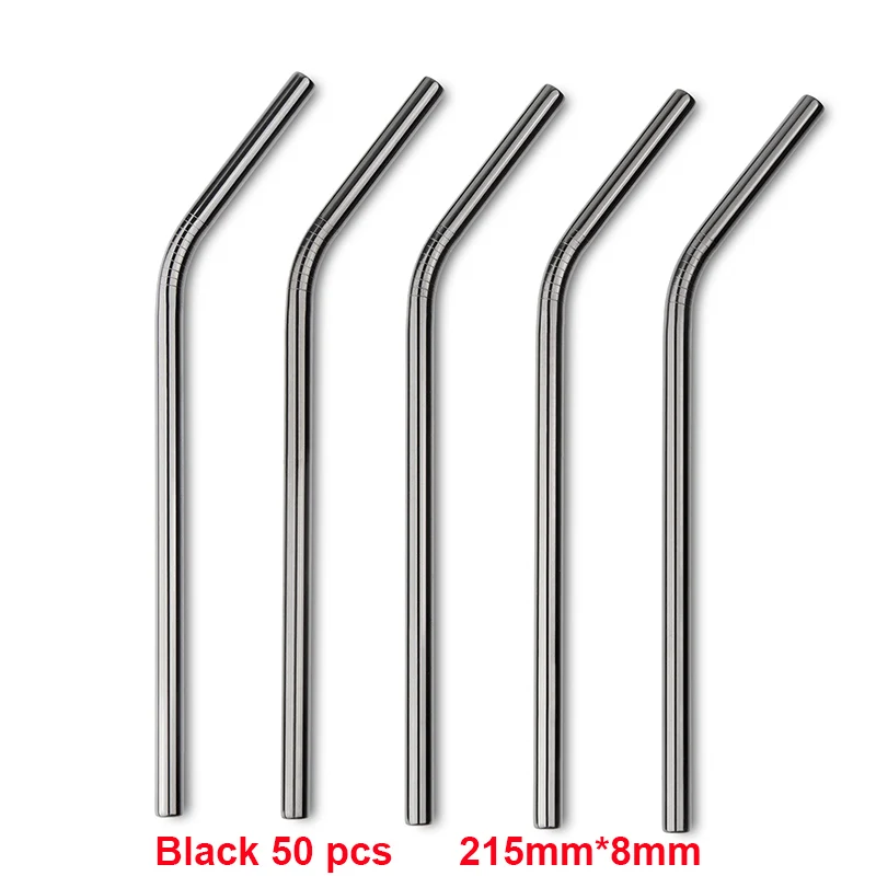 Black 50 bent Металлическая соломинка 50 шт./лот многоразовая соломинка из нержавеющей стали E-co дружественные питьевые трубочки 215 мм* 8 мм Прямые изогнутые соломинки для напитков - Color: Black 50 bent