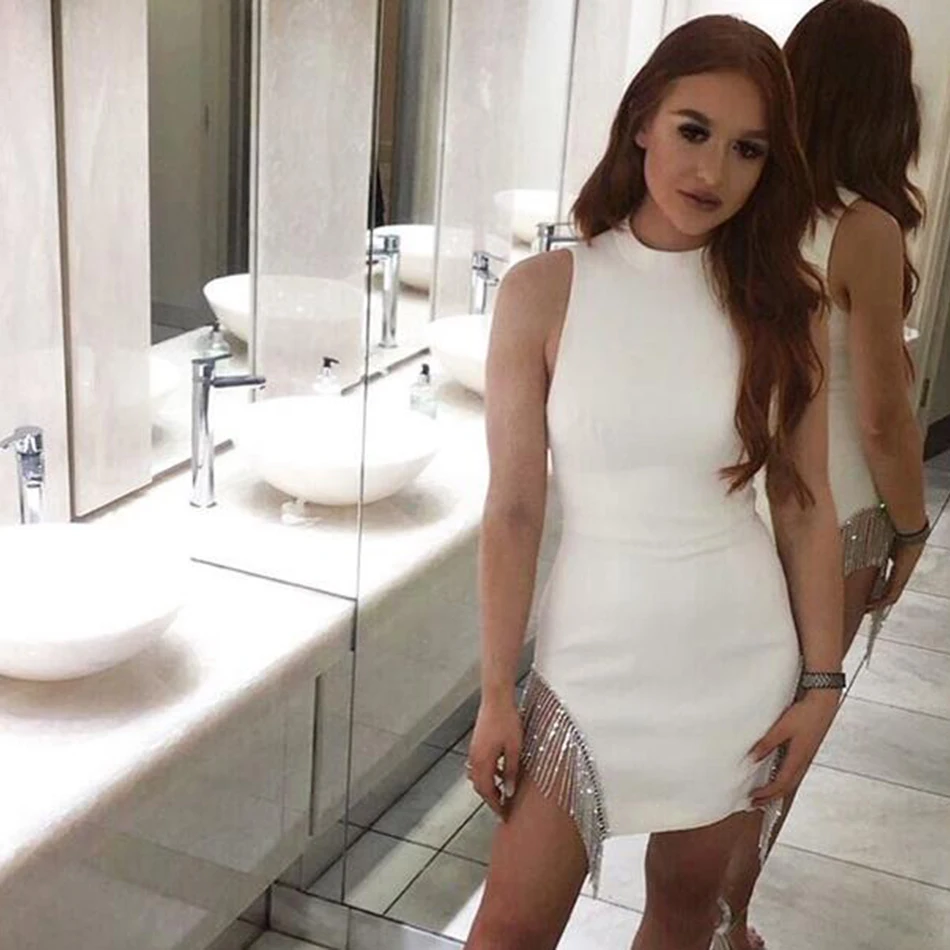 Fashion-Sexy-White-O-Neck-Bandage-Summer-Dress-Tank-Beading-2019-Elegant-Bodycon-Designer-Party-Dress