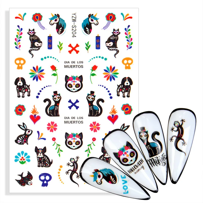 

2023 NEW Halloween Self Adhesive Nail Sticker Cute Devil Pumpkin Skull Bone Cat Flower Dog Nails Decals DIY Decorations Tool
