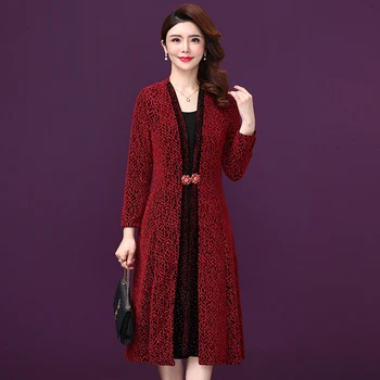 

2019 Autumn Winter New Popular Style Large Size Xxxxxl Designs Female Cardigan Elegant Temperament Slim Leisure Woman Dresses