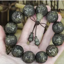 Темно-деревянные резные PI xiu бусы буддистские ручной браслет буддистский горный старый материал темное дерево wenwan браслет