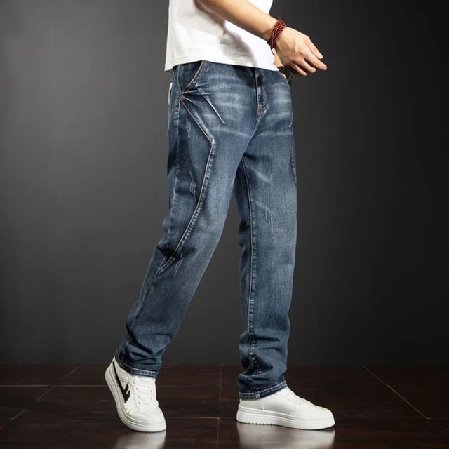 Men's asymmetrical contrast stitch cargo jeans