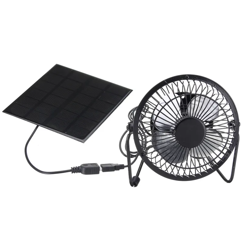 

High Quality 4 Inch Cooling Ventilation Fan USB Solar Powered Panel Iron Fan For Home Office Outdoor Traveling Fishing