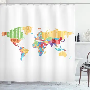 

Teen Room Decor Collection, Multicolored High School Classroom World Map with Names of Countries Print, Polyester Fabric