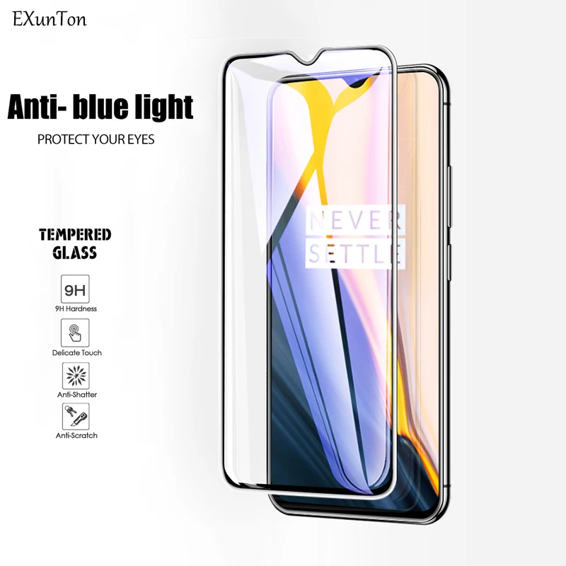 

EXUNTON Full Coverage Anti Blue Ray Tempered Glass for Oneplus 5 5T 6 6T 7 Ant-blue Light Screen Protector for One Plus + Film