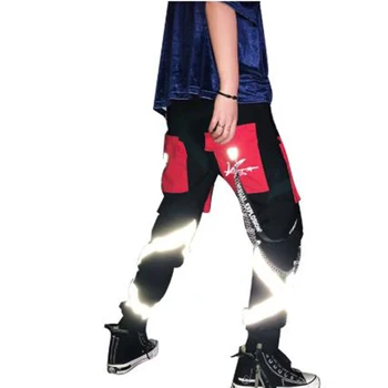 

Men 3M Reflective Metal Chain Harem Pants Male Women Streetwear Hip Hop Punk Casual Cargo Trousers Joggers Sweatpants