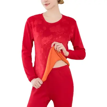 

Winter Thick Thermal Underwear Women Winter Warm Pajama Double layer plus velvet thick gold pouch warm pajama