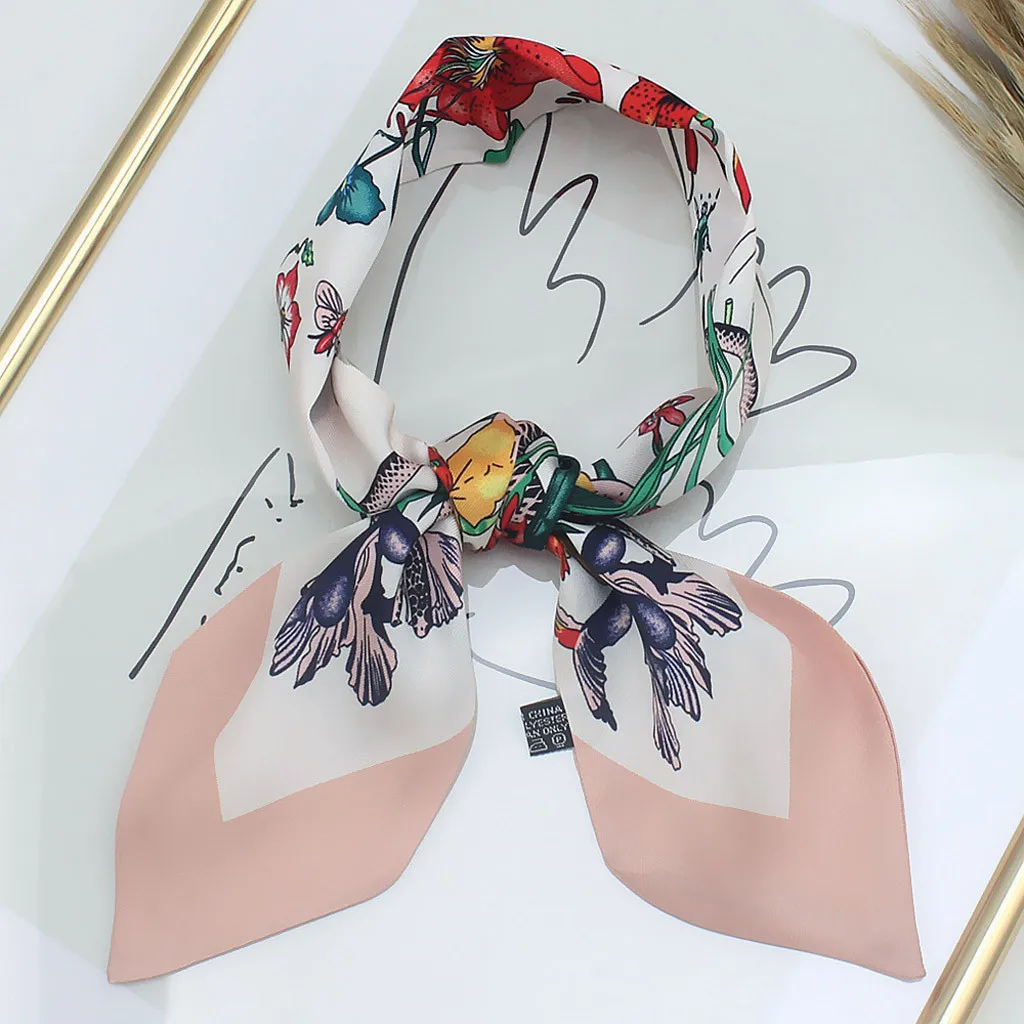 Luxury Scarf Women Scarves Designer Fashion Ladies Hand Made Bag Hat Headband Tied Handle Small Ribbon Silk Scarf Foulard Femme