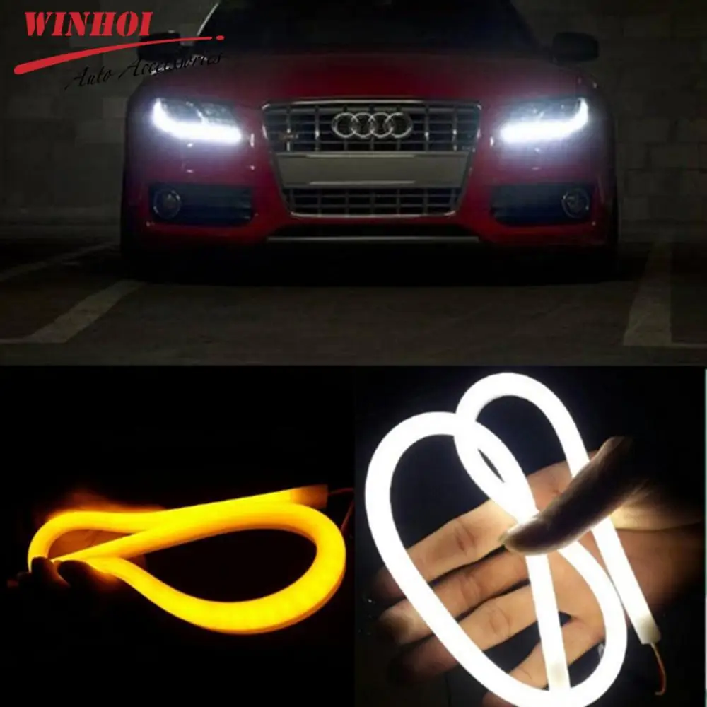 

2pcs Car DRL Daytime Running Lights 30cm 45cm 60cm Led Car Light Strip Water Flowing Flexible Tube Light Headlight Turn Signal