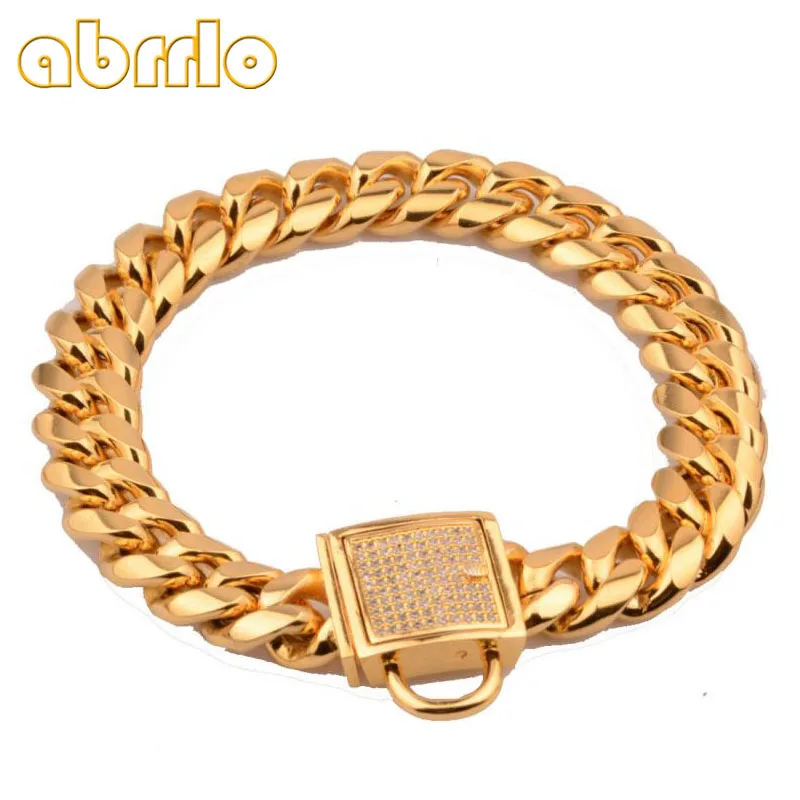 

Pet Collar Stainless Steel Metal Dog Collar Gold Plated Curb Cuban Chain Dog Strong Training Dog Necklace For Large Dogs Bulldog