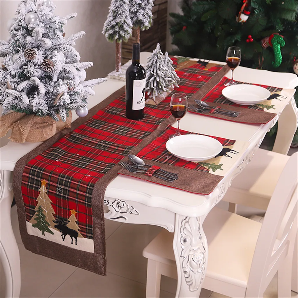 

Christmas Decoration Embroidered Printed Snowflakes Table Flag Table Runner Tablecloth Placemat Desktop Home Festival Decoration