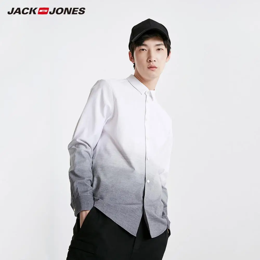 Мужская приталенная рубашка JackJones из 100% хлопка с отложным воротником и длинными