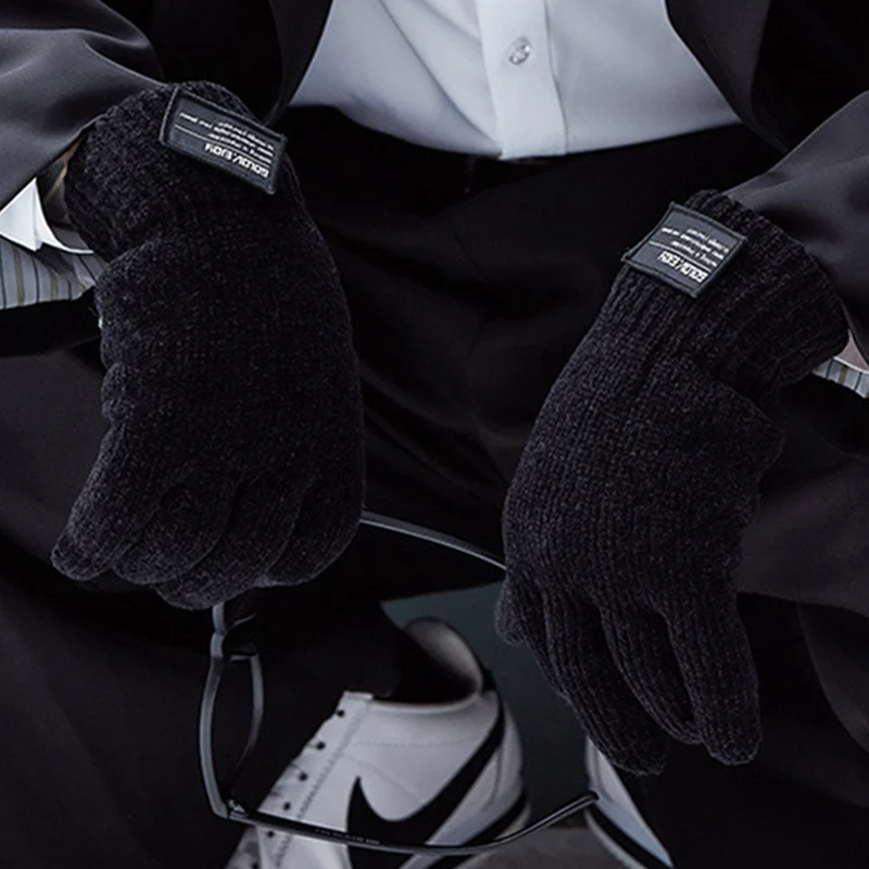 Зимние мужские вязаные перчатки с сенсорным экраном, высокое качество, мужские варежки, утолщенные теплые шерстяные кашемировые однотонные мужские деловые перчатки на осень