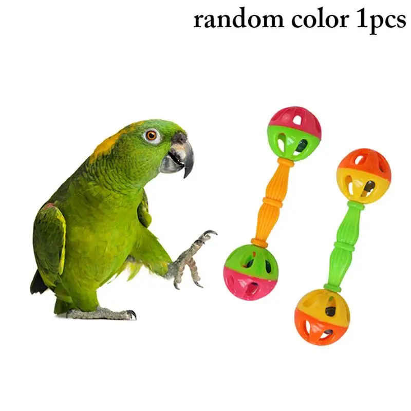 Interactivo juguete loro morder resistente al pájaro mascota masticar juguete creativo doble-cabeza hueca pelota sonajero juguetes con cascabel pájaro suministros