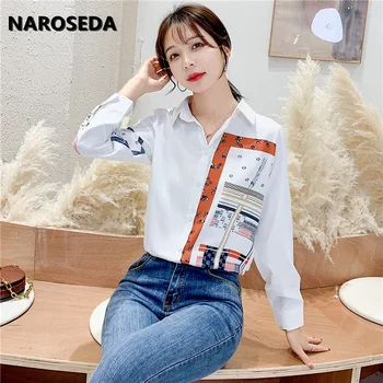 

Spring Summer women blouses 2020 elegant long sleeve white print casual loose oversized shirt Chiffon streetwear blouse feminine