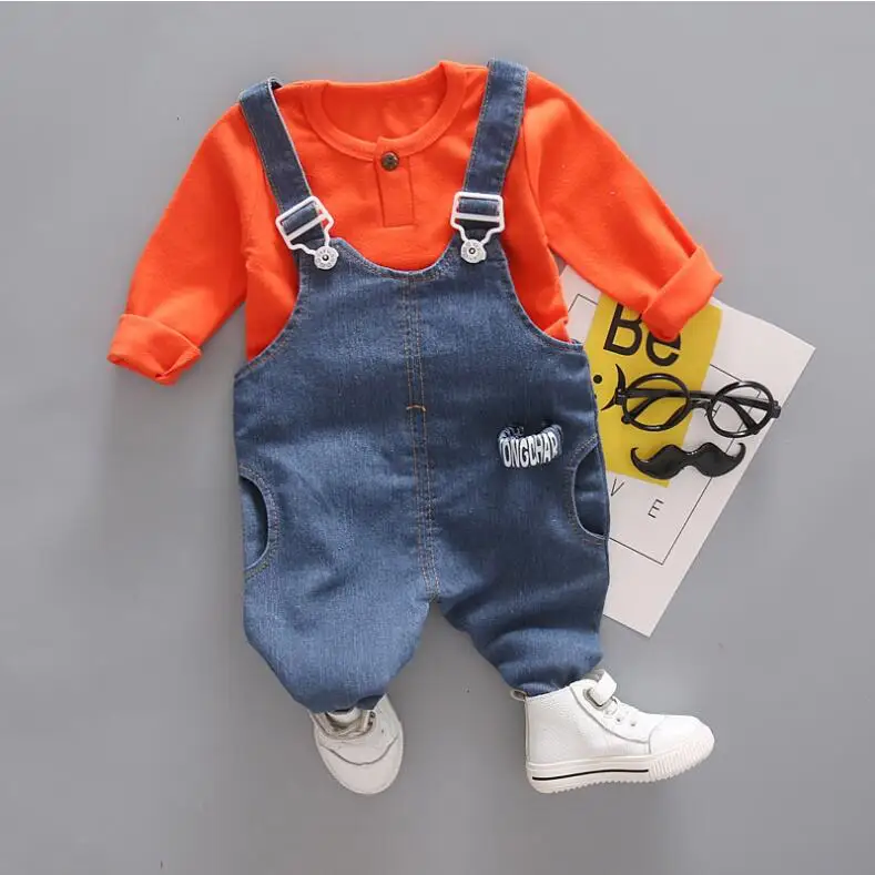 Оранжевый Spring Autumn Toddler Infant Clothing Sets Baby Boys Girls Clothes Suits Cartoon T Shirt Bib Pants Infant Kdis Costum - Цвет: Оранжевый