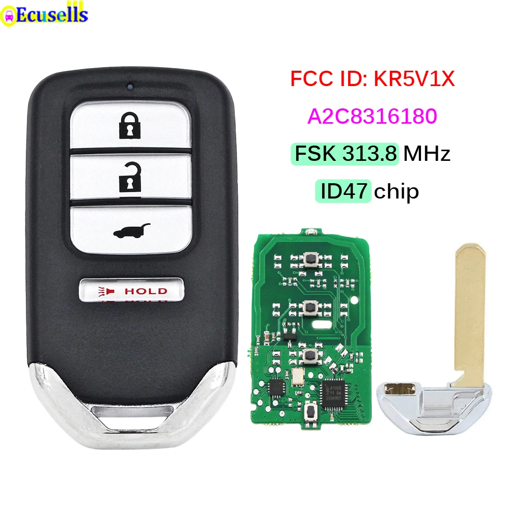 3+1/4 Button Smart Remote Key FSK 313.8MHz 47 Chip For Honda HR-V Fit 2016 - 2019 SUV FCC ID: KR5V1X A2C8316180 | Автомобили и