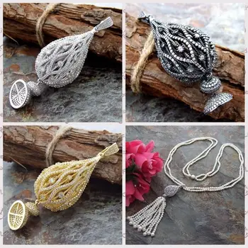 

1pc 27x80mm Teardrop Paved CZ Necklace Pendant Tassel Cap