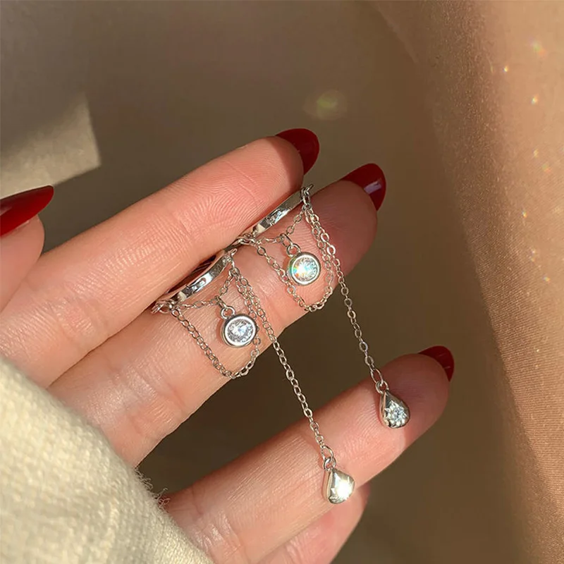 Hoop Earrings Elegant Temperament Silver Color Long Tassel Water Drop Shape Cubic Zirconia For Women Jewelry Gift