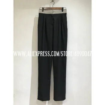 

Women's spring summer mid-waist trousers solid color casual pants sequins street trousers Fashionable Straight Casual Pants