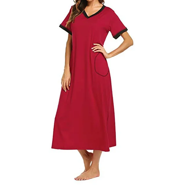 Women’s Nightdress Short Sleeve Nightgown Ultra-Soft Full Length Sleepwear Dress Silk Robe Femme Loose Pajamas пижама женская 5