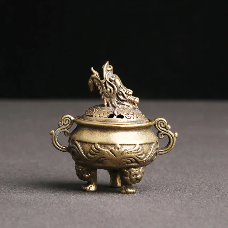 Antique Brass Kirin Incense Burner With Dragon Head Cover Figurines Home Desktop Decoration Ornaments Chinese Copper Miniatures | Дом и сад