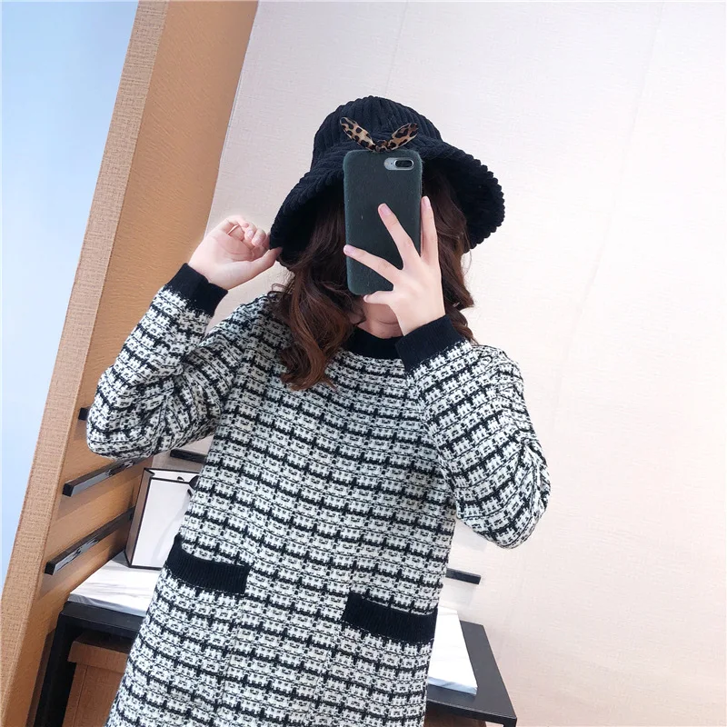 

Korean-style Graceful Mid-length Sweater Dress Women's Loose-Fit Pullover Autumn And Winter Online Celebrity Laziness Jersey Dre