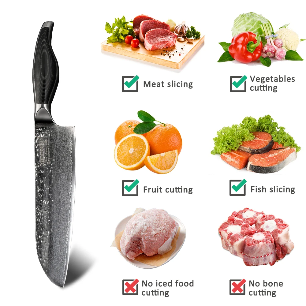 SUNNECKO дамасский шеф поварский нож хозяйственный santoku японский VG10 стальной