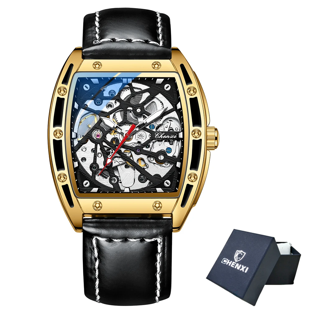 CHENXI Top Brand Luxury Men Automatic Watches Business Clock Leather Waterproof Luminous Mechanical Tourbillon Wristwatches 