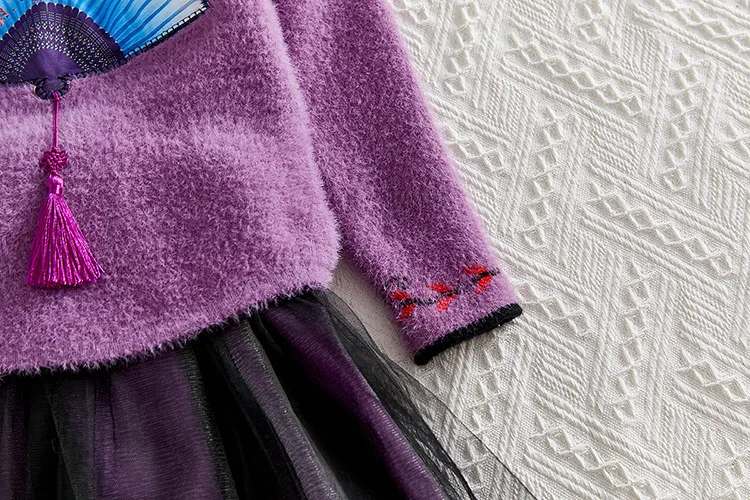 Китайский Hanfu платье-свитер для девочек в этническом стиле с вышивкой; Одежда для маленьких принцесс, детская одежда на осень и весну Детские платья для девочек