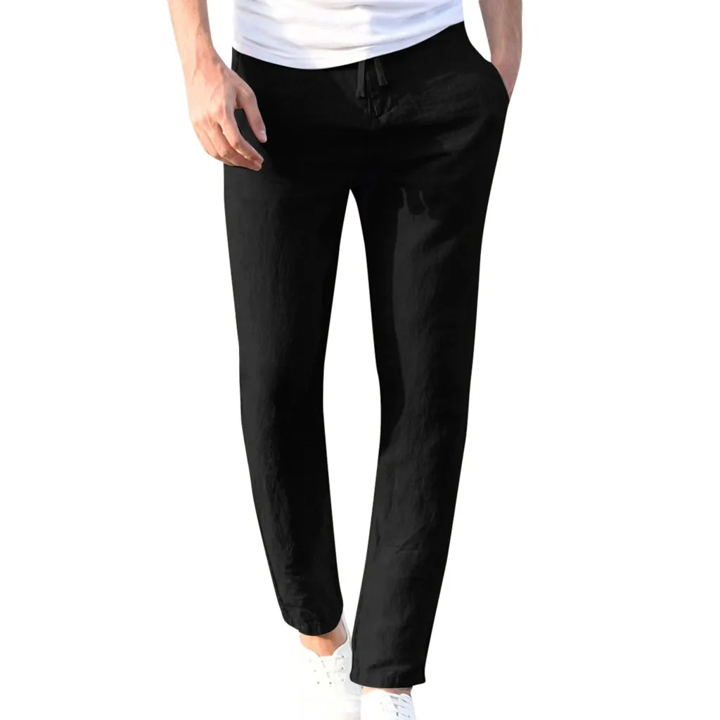 Fashion Summer Linen Pants for Men Ankle Length Sweatpants Thin Plus Size Black Trousers Male Loose Oversize Pants Men Jogger 2