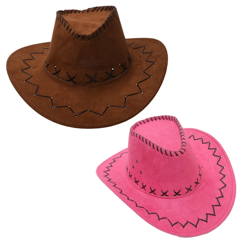 Ретро унисекс джинсовая дикая западная ковбойская Родео нарядное платье аксессуар шляпы розовый красный и светильник кофе 2 шт