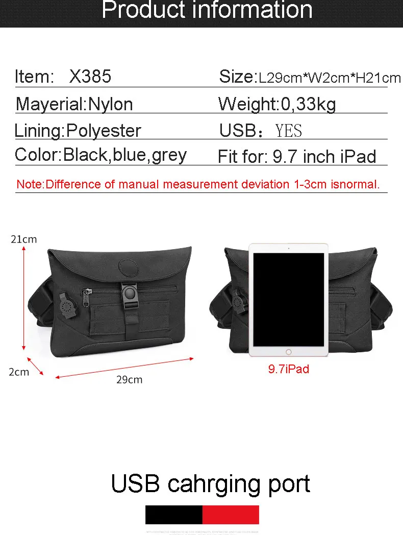 9,7 дюймов iPad планшет usb зарядка Мужская нагрудная Сумка Многофункциональная водоотталкивающая нейлоновая Повседневная модная маленькая сумка на плечо для мужчин