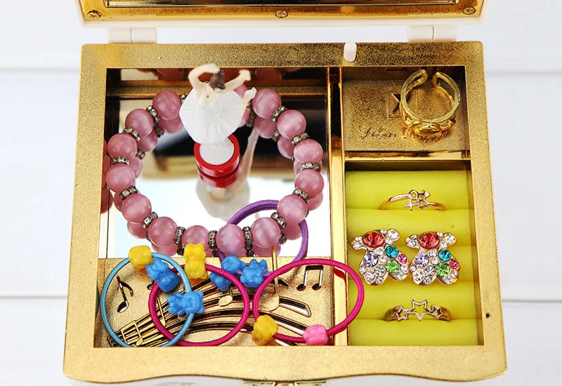 Classic Rotating Dancer Ballerina Music Box Hand Crank Clockwork Plastic Jewelry Box Storage Girls Christmas Gifts 2 in 1