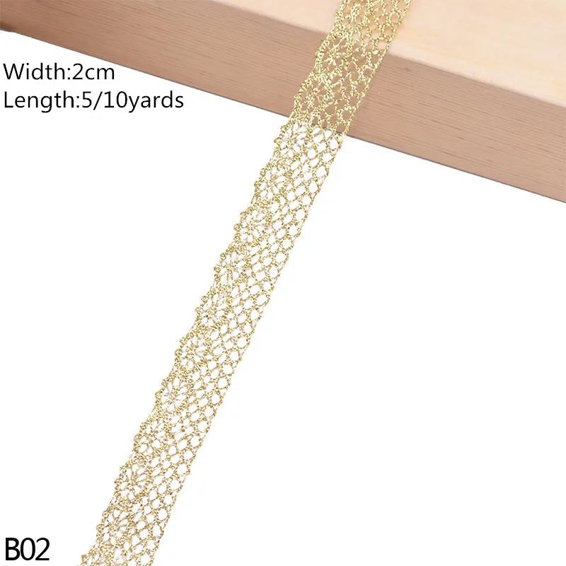 B02 5/10 метров DIY золотого, серебряного цвета и кружевной отделкой вышивкой ткани с кружевной лентой Свадебные праздничные вечерние подарочная упаковка с плоской обратной стороной, аксессуар для цветок - Цвет: B02